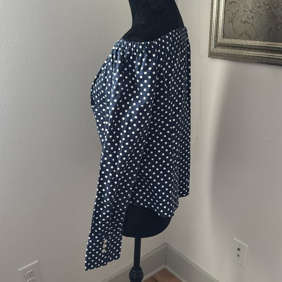 LAUREN Ralph Lauren blue white polka dot button down long sleeves top blouse L - Picture 2 of 7